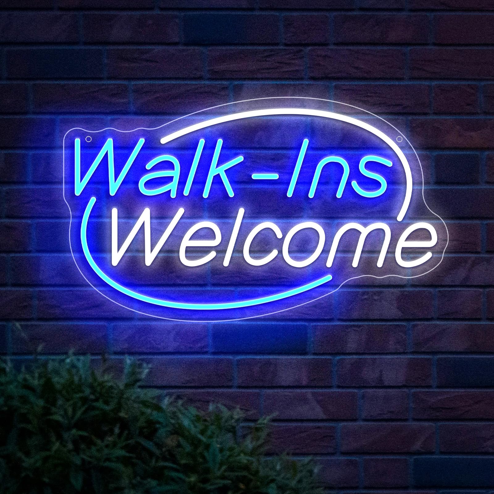 Walk-Ins Welcome Neon Sign, Neon Sign For Wall Decor, Blue + White